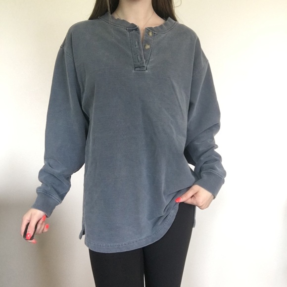 Cabelas Blue Washed Out Henley Sweater 